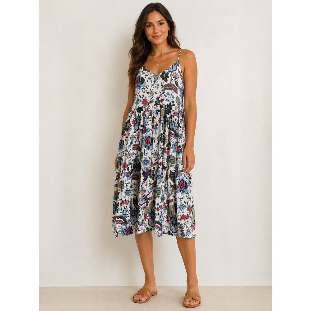 Charlie Paige Floral Tiered Midi Adjustable Straps Boho Cottagecore M Sundress
